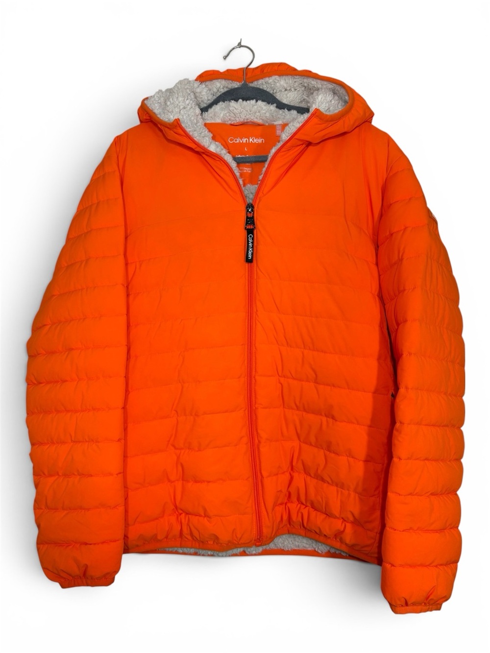 NWT Calvin Klein Orange Hooded Puffer with Sherpa Lining- men’s L